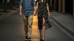 Couple holding hands and walking
