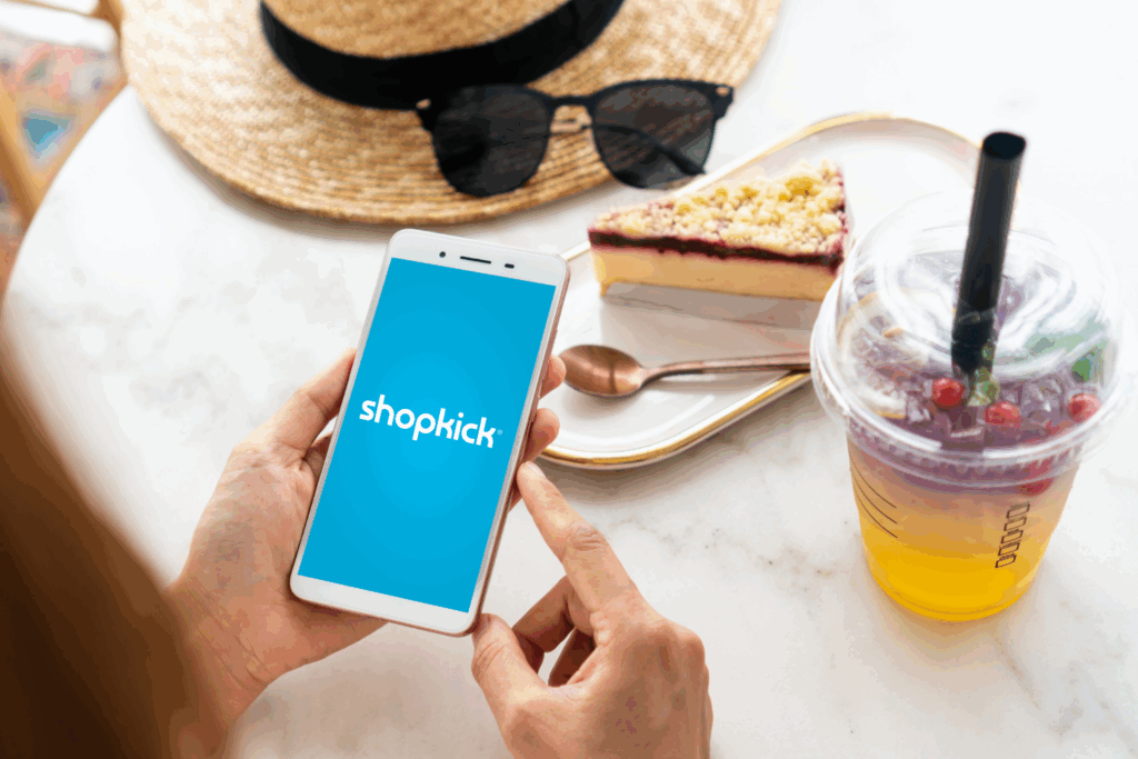 Woman looking at phone during late summer