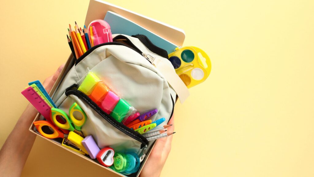 School backpack with supplies